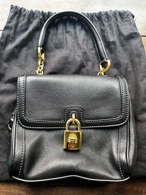 Dolce & Gabbana Black Leather Top-Handle Bag with Gold Lock